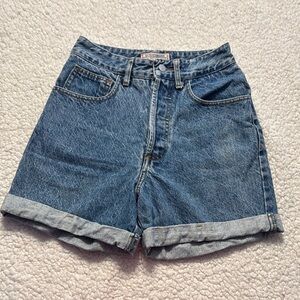 Guess Vintage 90’s Blue Jean Button Fly High-Waisted Rolled Cuff Shorts